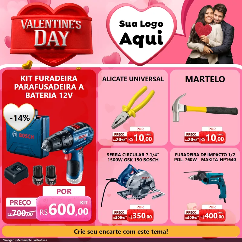 Modelo de Rede Social para Feed Facebook com o tema Valentine's Day para Maquinas e Ferramentas