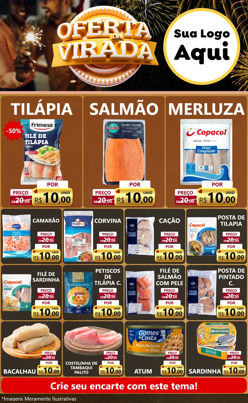 Modelo de Encarte para Encarte Grande com o tema Oferta da Virada para Peixaria