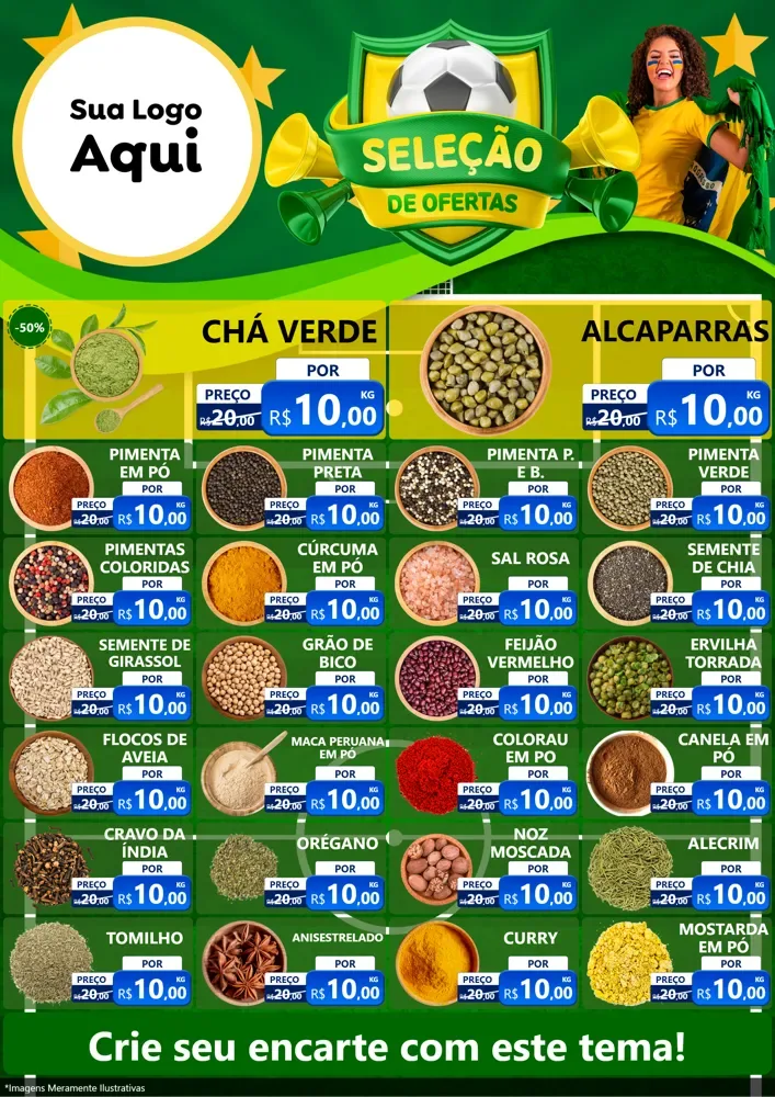 Modelo de Encarte para Encarte A4 Vertical com o tema Seleção de Ofertas - Copa para Produtos Naturais