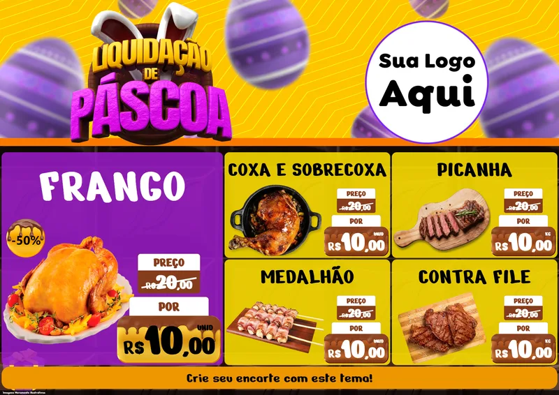 Modelo de Encarte para Encarte A4 Horizontal com o tema Liquidação de Páscoa para Assados