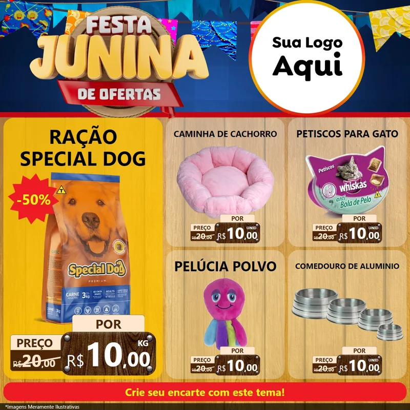 Modelo de Rede Social para Feed Facebook com o tema Festa Junina de Ofertas para Pet Shop