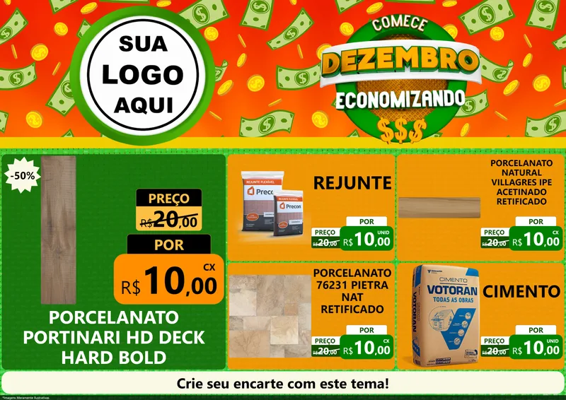 Modelo de Encarte para Encarte A4 Horizontal com o tema Comece Dezembro Economizando para Pisos e revestimentos