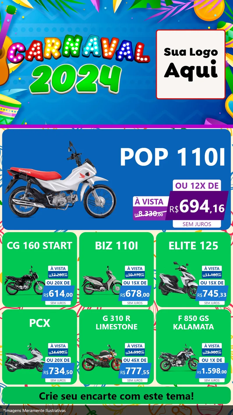 Modelo de Rede Social para Stories com o tema Carnaval 2027 para Concessionaria de Motos
