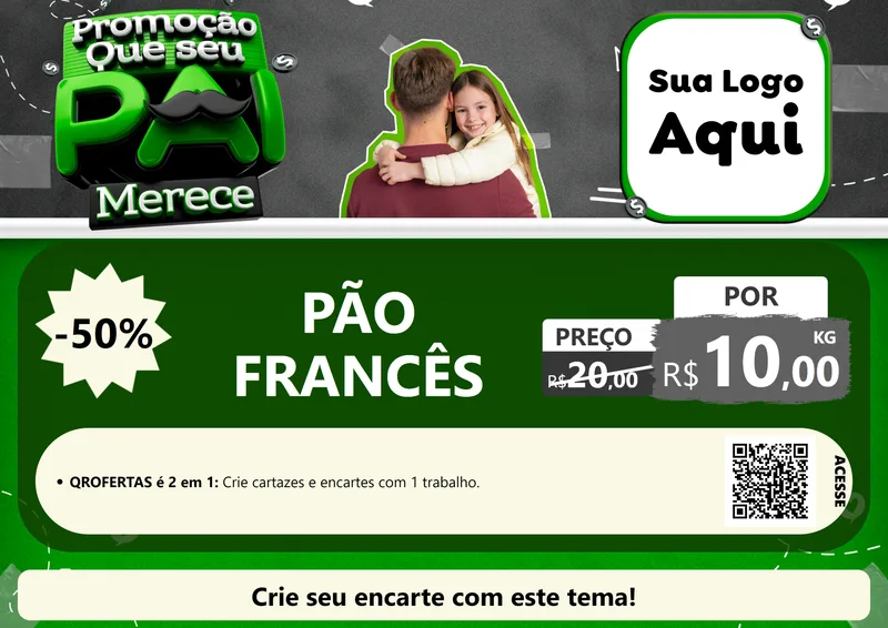 Modelo de Cartaz para Cartaz A4 Horizontal com o tema Promoção Que seu Pai Merece para Padaria