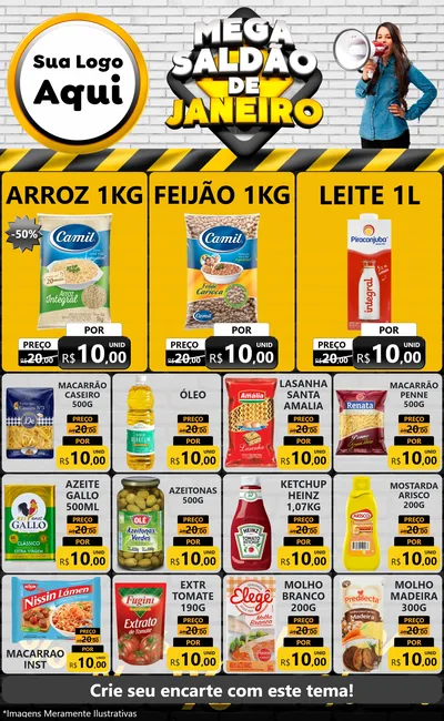Modelo de Encarte para Encarte Grande com o tema Mega Saldão de Janeiro para Supermercado