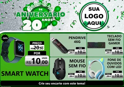 Modelo de Encarte para Encarte A4 Horizontal com o tema Promoção de Aniversário - 20 Anos para Informática