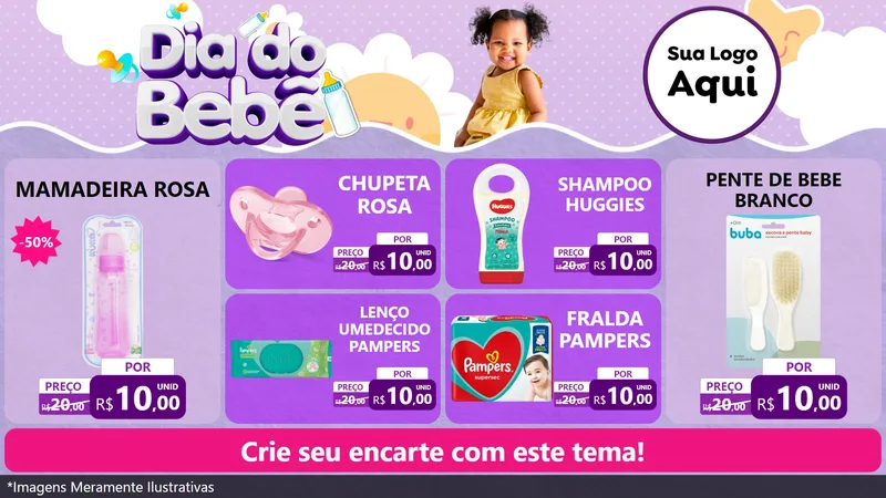 Modelo de TV para TV Horizontal com o tema Dia do Bebê para Bebês