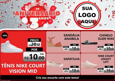 Modelo de Encarte para Encarte A4 Horizontal com o tema Promoção de Aniversário - 3 Anos para Calçados