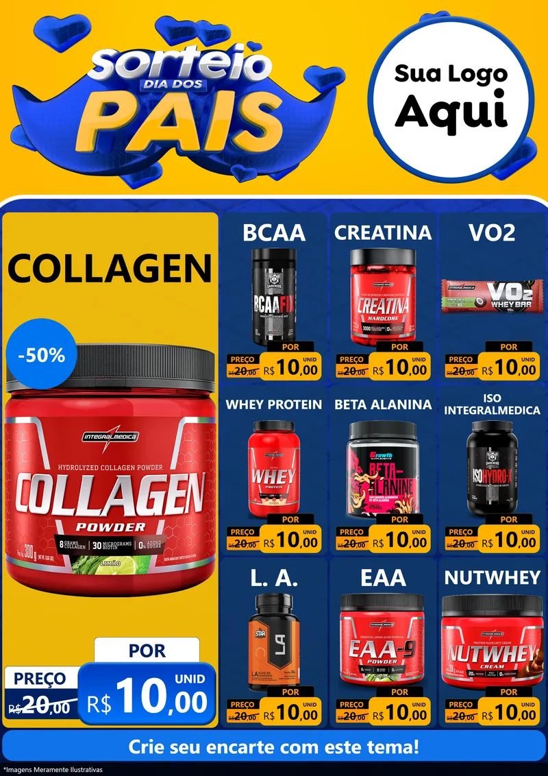 Modelo de Encarte para Encarte A4 Vertical com o tema Sorteio Dia dos Pais para Suplementos alimentares