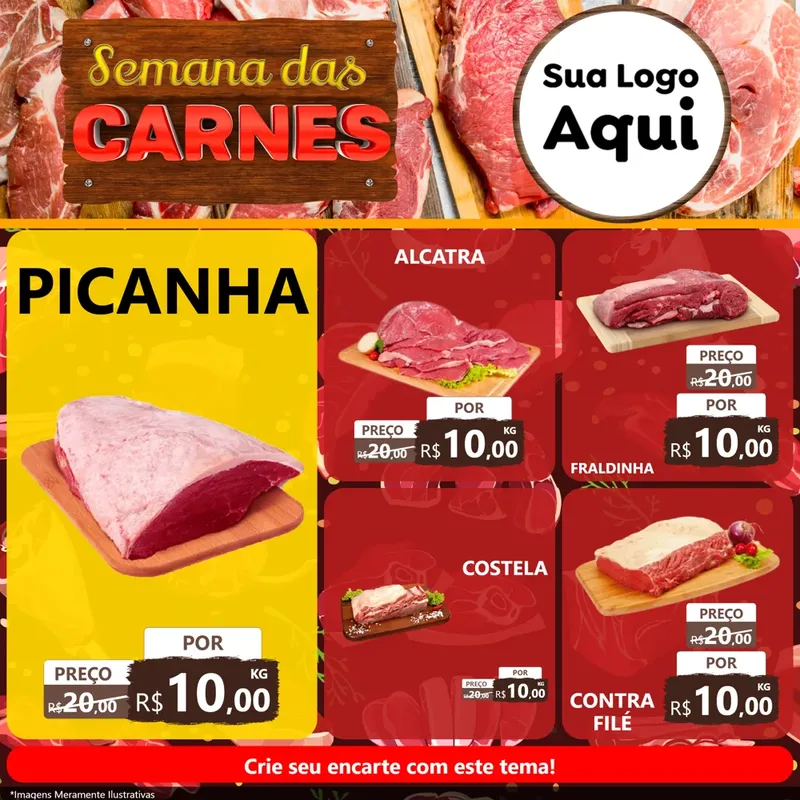 Modelo de Rede Social para Feed Facebook com o tema Semana das Carnes para Açougue