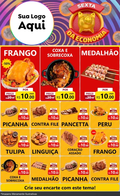 Modelo de Encarte para Encarte Grande com o tema Sexta da Economia para Assados