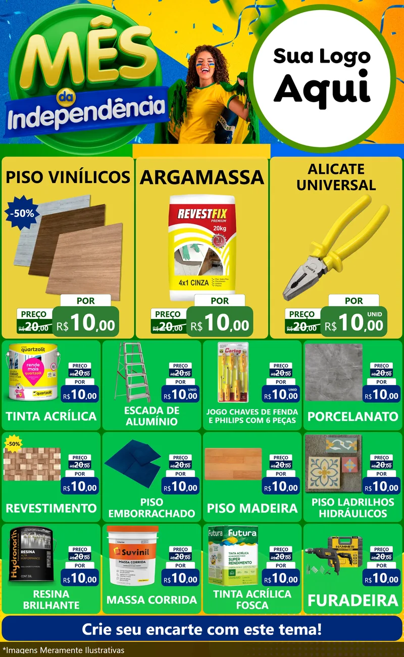 Modelo de Encarte para Encarte Grande com o tema Mês da Independência para Material para Construção