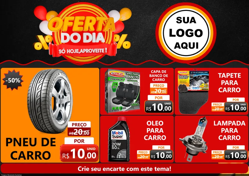 Modelo de Encarte para Encarte A4 Horizontal com o tema Oferta do Dia - Só hoje, Aproveite! para Auto peças