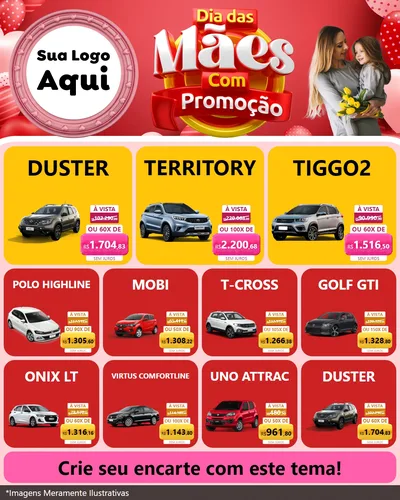 Modelo de Rede Social para Feed Instagram com o tema Dia Das Mães Com Promoção para Concessionaria de Carros