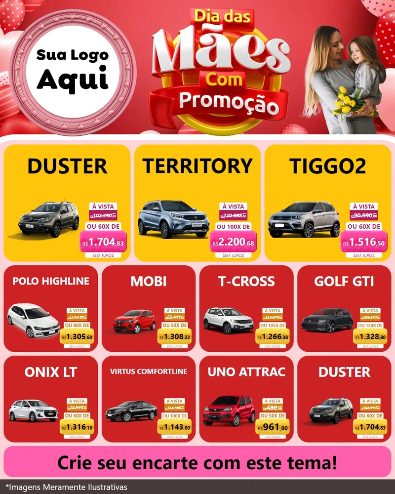 Modelo de Rede Social para Feed Instagram com o tema Dia Das Mães Com Promoção para Concessionaria de Carros