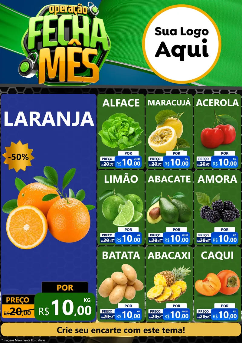 Modelo de Encarte para Encarte A4 Vertical com o tema Operação Fecha Mês para Hortifrúti