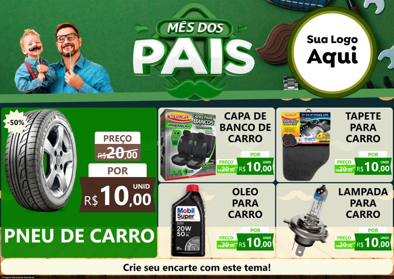 Modelo de Encarte para Encarte A4 Horizontal com o tema Mês dos Pais para Auto peças
