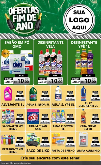 Modelo de Encarte para Encarte Grande com o tema Ofertas Fim de Ano para Produtos de Limpeza