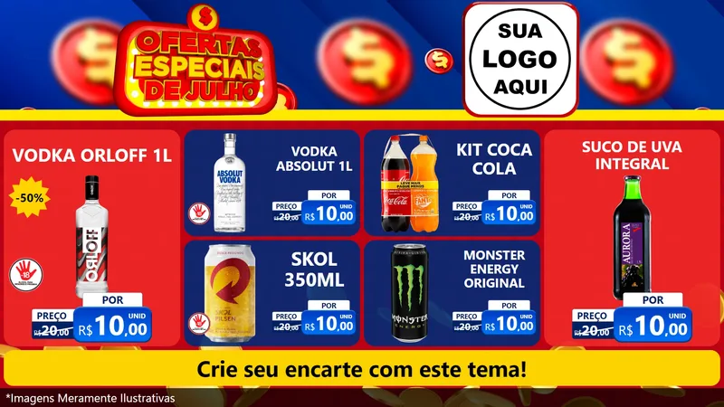 Modelo de TV para TV Horizontal com o tema Ofertas Especiais de Julho para Distribuidora de bebidas
