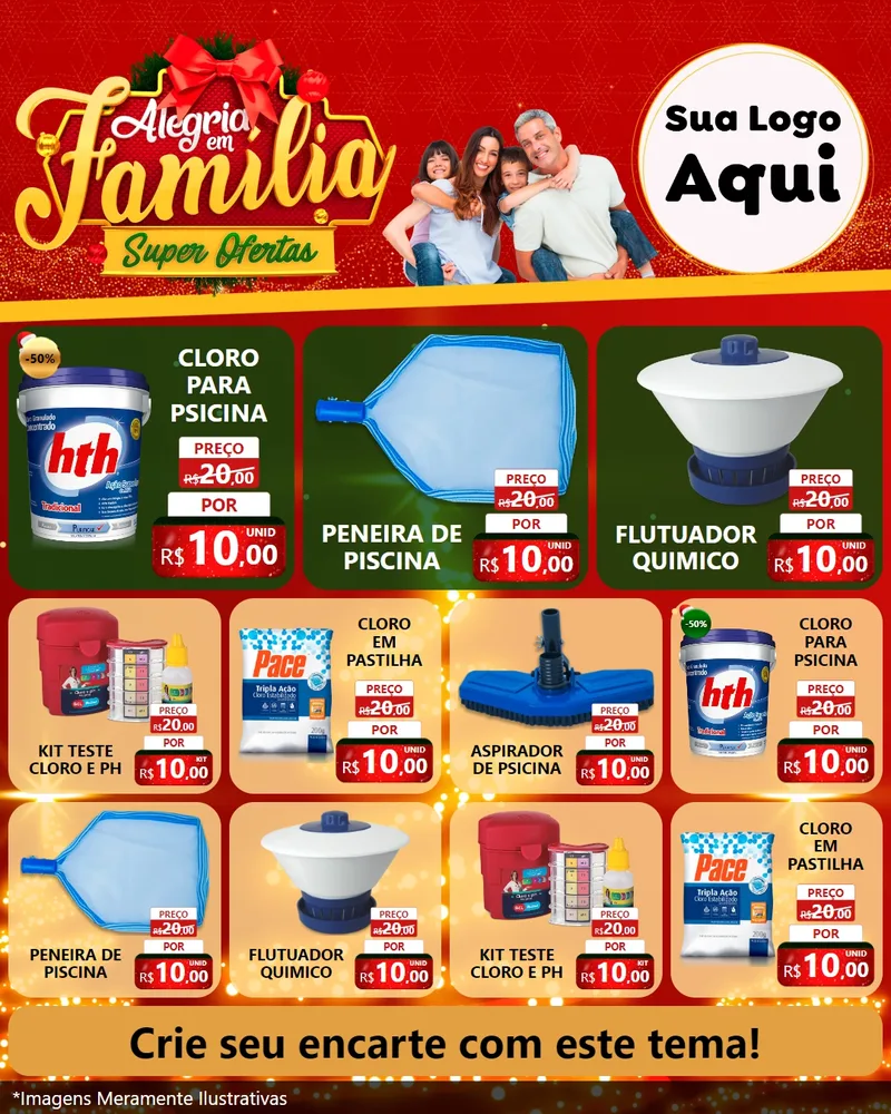 Modelo de Rede Social para Feed Instagram com o tema Alegria em Família Super Ofertas - Natal para Produtos para Piscina