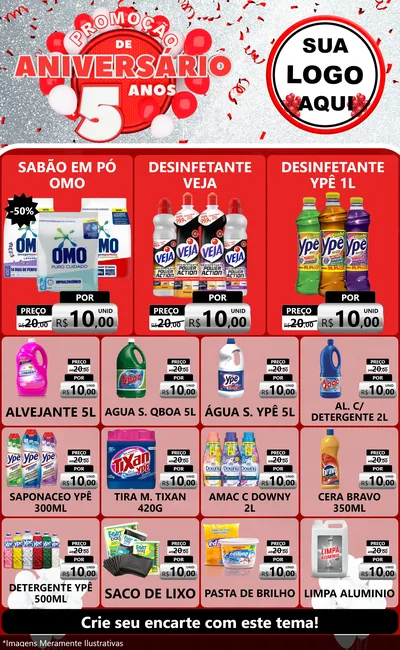Modelo de Encarte para Encarte Grande com o tema Promoção de Aniversário - 5 Anos para Produtos de Limpeza
