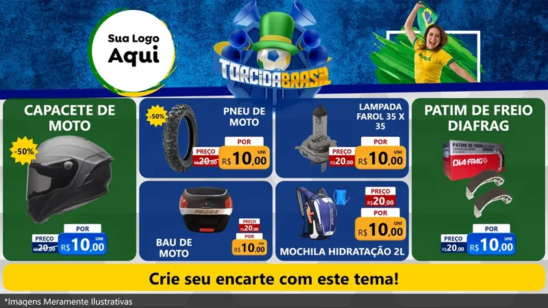 Modelo de TV para TV Horizontal com o tema Torcida Brasil - Copa para Moto peças