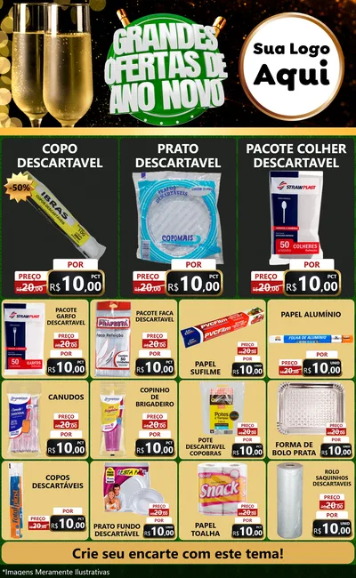 Modelo de Encarte para Encarte Grande com o tema Grandes Ofertas de Ano Novo para Embalagens
