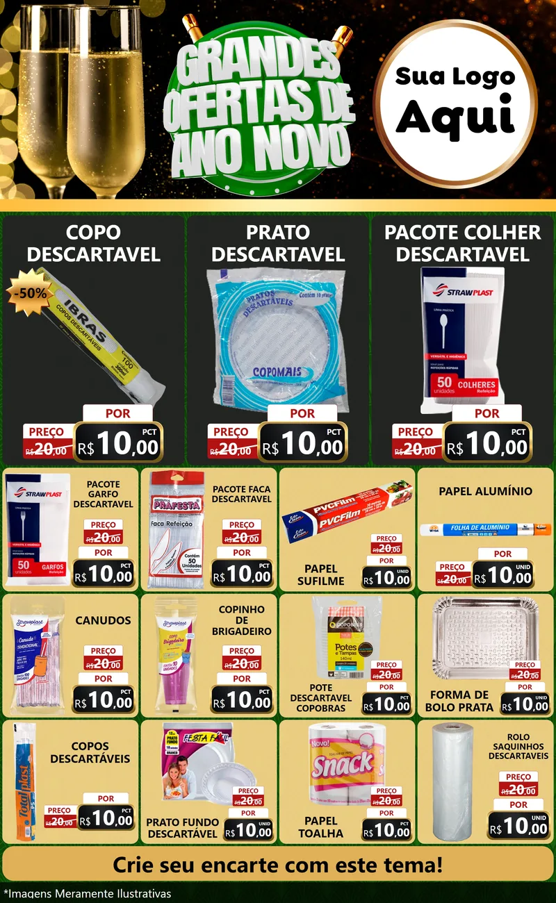 Modelo de Encarte para Encarte Grande com o tema Grandes Ofertas de Ano Novo para Embalagens