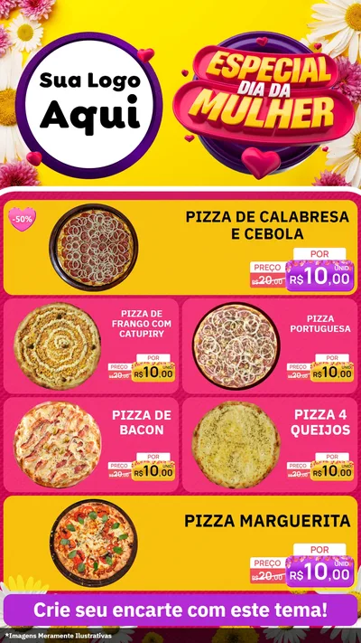 Modelo de TV para TV Vertical com o tema Especial Dia da Mulher para Pizzaria