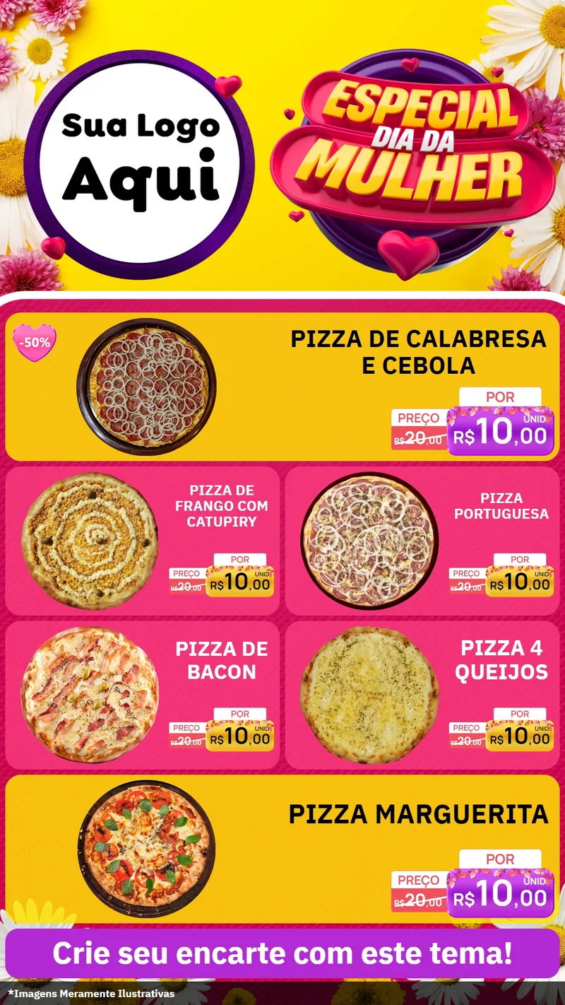 Modelo de TV para TV Vertical com o tema Especial Dia da Mulher para Pizzaria
