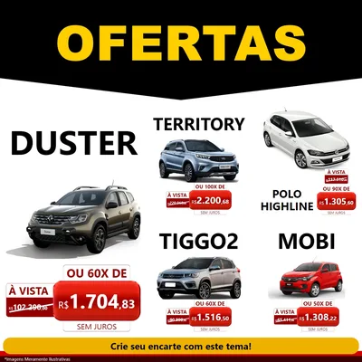 Modelo de Rede Social para Feed Facebook com o tema Ofertas Preto e Vermelho Cartaz para Concessionaria de Carros