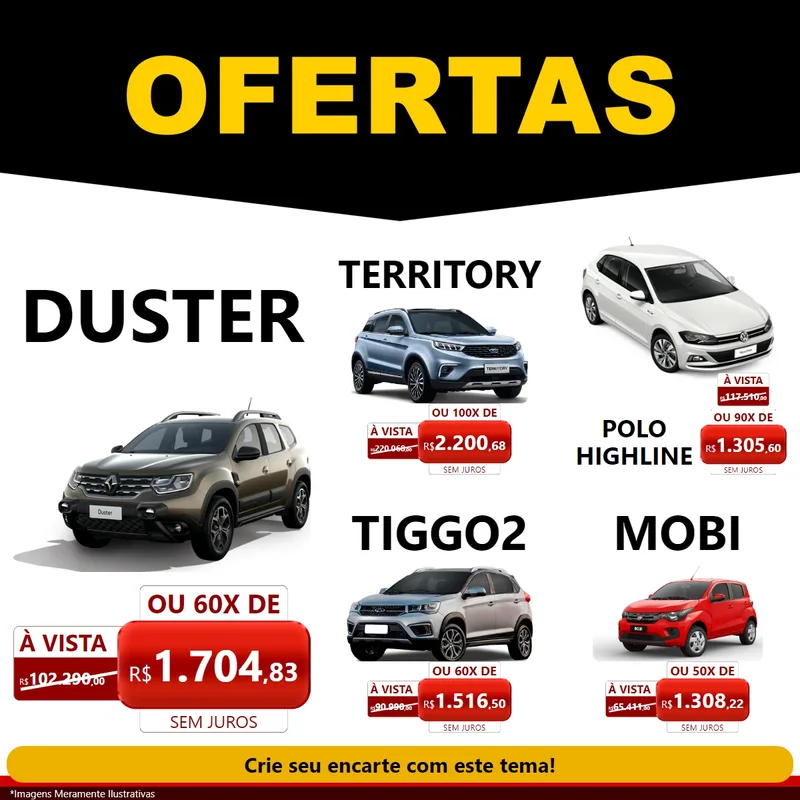 Modelo de Rede Social para Feed Facebook com o tema Ofertas Preto e Vermelho Cartaz para Concessionaria de Carros