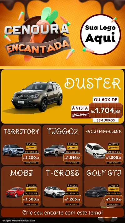 Modelo de Rede Social para Stories com o tema Cenoura Encantada - Páscoa para Concessionaria de Carros