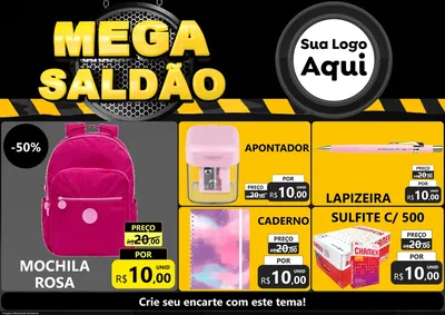 Modelo de Encarte para Encarte A4 Horizontal com o tema Mega Saldão para Papelaria