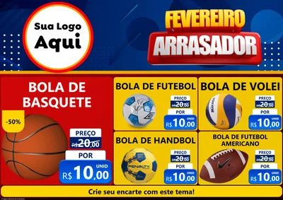 Modelo de Encarte para Encarte A4 Horizontal com o tema Fevereiro Arrasador para Artigos Esportivos