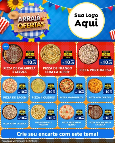 Modelo de Rede Social para Feed Instagram com o tema Arraiá de Ofertas para Pizzaria