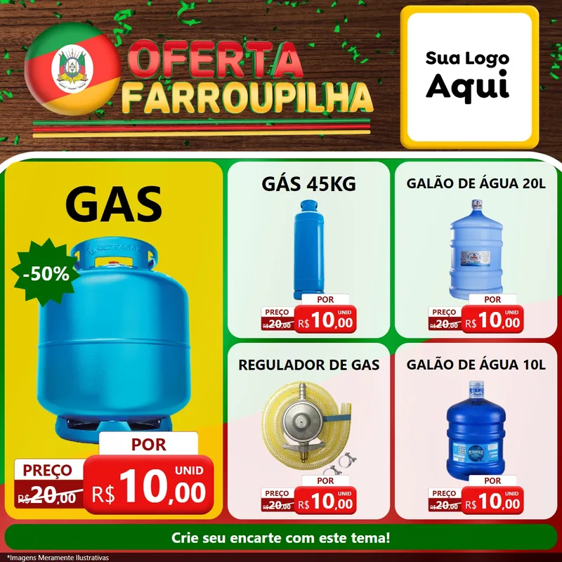 Modelo de Rede Social para Feed Facebook com o tema Oferta Farroupilha para Água e gás