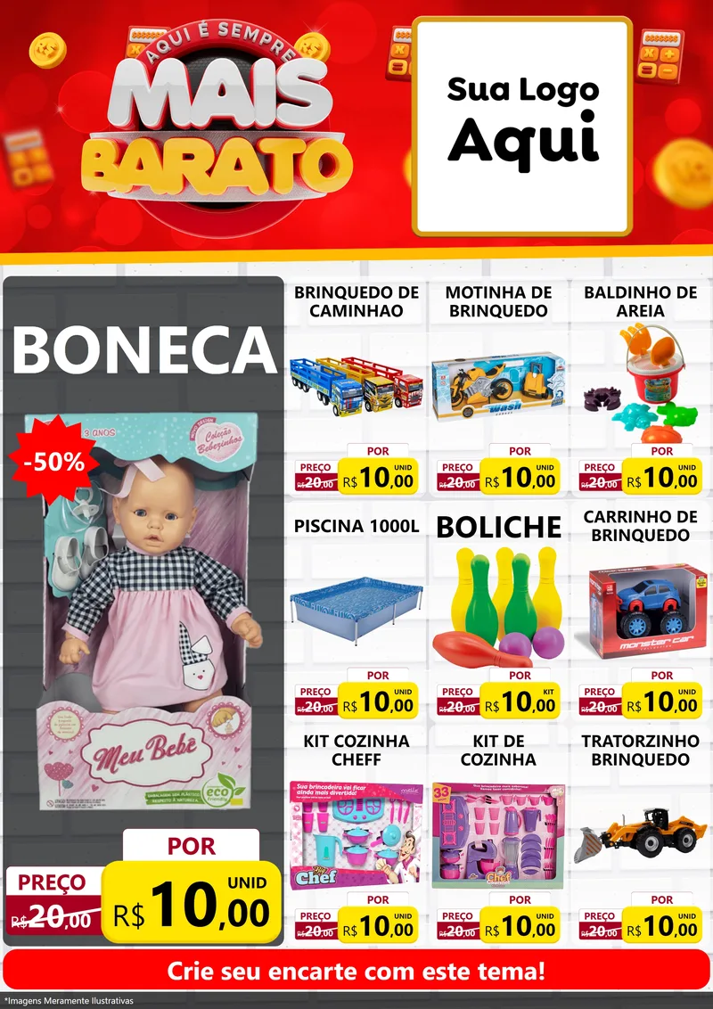 Modelo de Encarte para Encarte A4 Vertical com o tema Mais Barato para Brinquedos