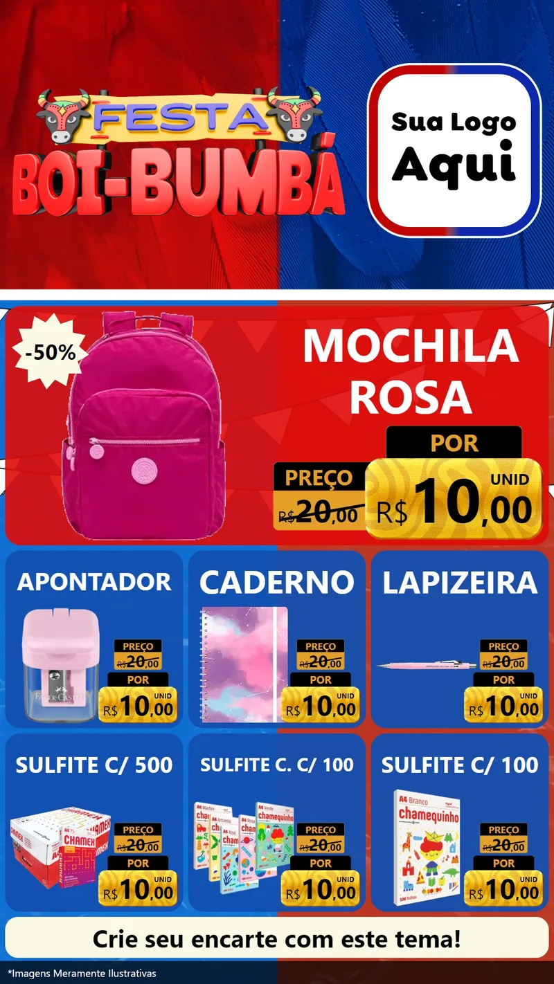 Modelo de Rede Social para Stories com o tema Festa Boi Bumbá para Papelaria