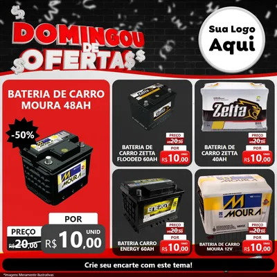 Modelo de Rede Social para Feed Facebook com o tema Domingou de Ofertas para Baterias Elétricas