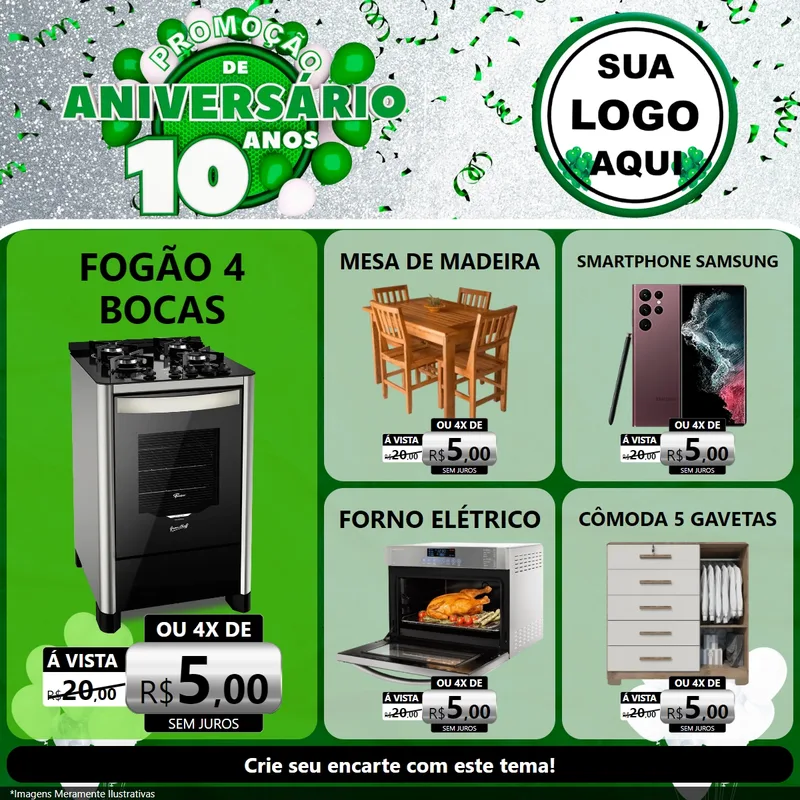 Modelo de Rede Social para Feed Facebook com o tema Promoção de Aniversário - 10 Anos para Móveis e Eletro