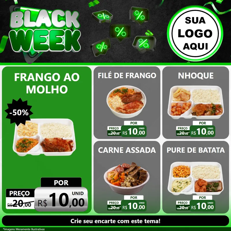 Modelo de Rede Social para Feed Facebook com o tema Black Week para Restaurante