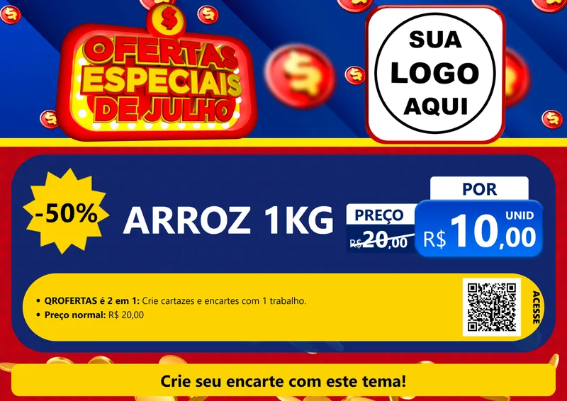 Modelo de Cartaz para Cartaz A4 Horizontal com o tema Ofertas Especiais de Julho para Supermercado