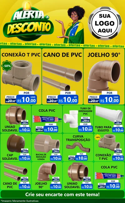 Modelo de Encarte para Encarte Grande com o tema Alerta de Desconto para Tubos e conexões