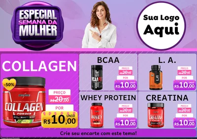 Modelo de Encarte para Encarte A4 Horizontal com o tema Especial Semana da Mulher para Suplementos alimentares