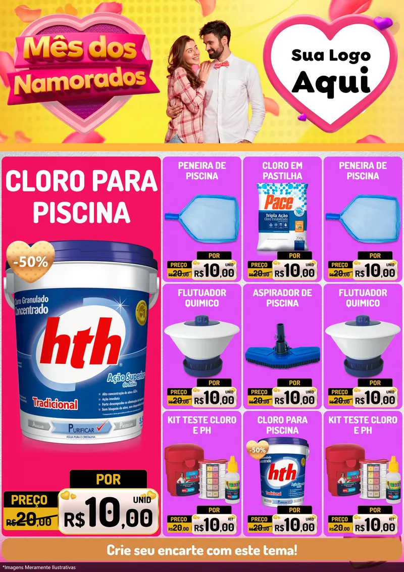 Modelo de Encarte para Encarte A4 Vertical com o tema Mês dos Namorados para Produtos para Piscina