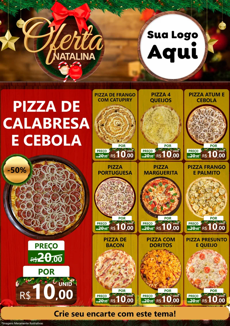Modelo de Encarte para Encarte A4 Vertical com o tema Ofertas Natalina para Pizzaria