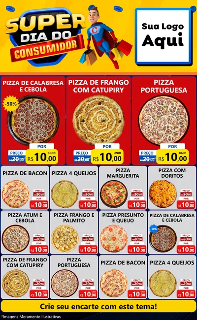 Modelo de Encarte para Encarte Grande com o tema Super Dia do Consumidor para Pizzaria