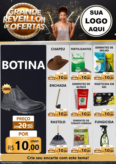 Modelo de Encarte para Encarte A4 Vertical com o tema Grande Réveillon de Ofertas para Agropecuária