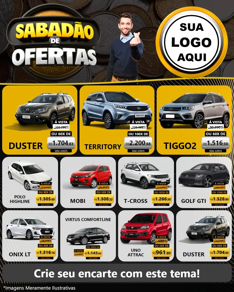 Modelo de Rede Social para Feed Instagram com o tema Sabadão de Ofertas para Concessionaria de Carros